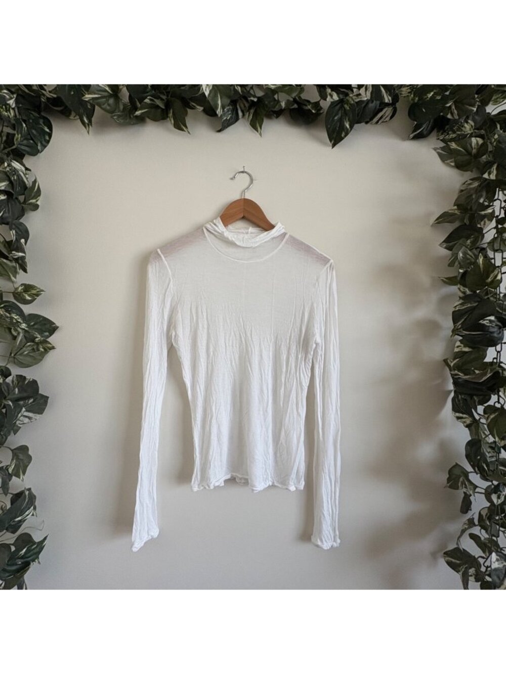 Free People Intimately Sheer Jersey Turtleneck Long Sleeve Shirt White Size L